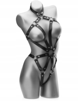 Skórzana Sex Uprząż Body Z Odkrytym Biustem Bdsm