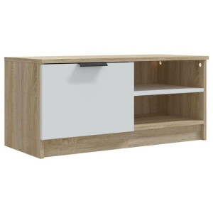 Szafka pod telewizor, biel i dąb sonoma, 80x35x36,5 cm