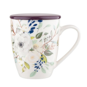 Kubek z zaparzaczem i pokrywką do herbaty i ziół porcelanowy Inez 300 ml