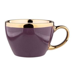 Filiżanka do kawy i herbaty porcelanowa Aurora Gold fioletowa 300 ml