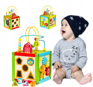 5w1 Drewniana Kostka Edukacyjna Sorter Klocki