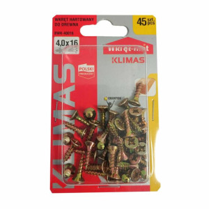 Wkręty hartowane konfirmaty do drewna fi 4.0x16 mm blister 45 szt WKRĘT-MET