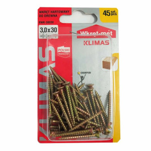 Wkręty hartowane konfirmaty do drewna fi 3.0x30 mm blister 45 szt WKRĘT-MET