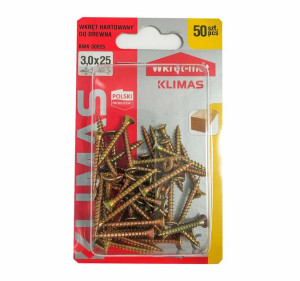 Wkręty hartowane konfirmaty do drewna fi 3mm, 25mm blister 50 szt WKRĘT-MET