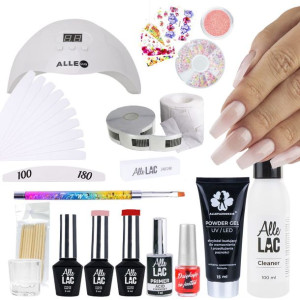 Zestaw hybrydowy z lampą AlleLux X3 54W , akrylożelem Powder Gel, cleanerem