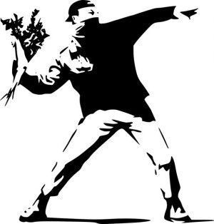 Naklejka BANKSY FLOWER THROW 9,4 X 9 CM
