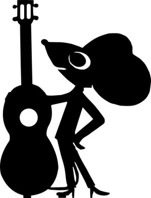 Naklejka MYSZ Z GITARĄ 16 X 12,2 CM