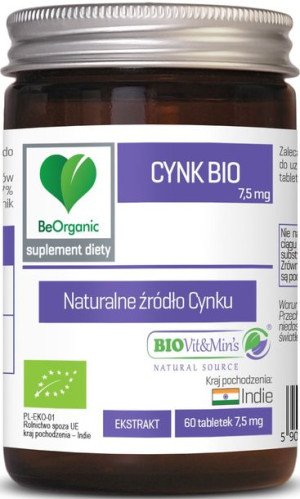 Cynk Ekstrakt Bio 60 Tabletek (7,5 Mg) - Be Organic