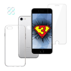 ZESTAW na iPhone 7 / 8 - 3mk HardGlass, 3mk Clear Case, 3mk Lens Protection