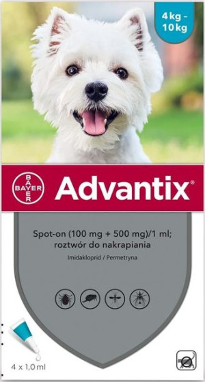 Advantix krople spot-on na pchły i kleszcze, pies 4-10kg
