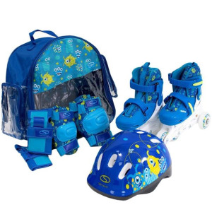 Zestaw łyżworolki combo monster,kask,kpl ochraniaczy,plecak 30-33 niebieski