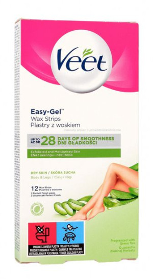 Veet Plastry z woskiem do depilacji ciała Easy-Gelwax - skóra sucha 1op-12s