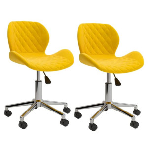 Obrotowe krzesła stołowe, 2 szt., musztardowe, obite aksamitem