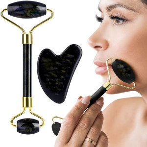 Masażer jadeitowy do twarzy kamień gua sha + wałek
