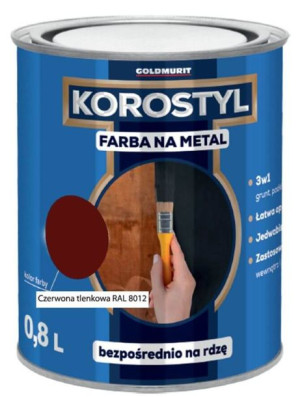 Farba Na Metal 3W1 Czerwony Tlenkowy RAL 8012 0,8L Goldmurit