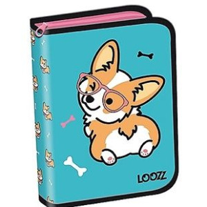 Piórnik z wyposażeniem 23 elementy LOOZZ Corgi Dog turkusowy czarny