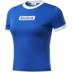 Koszulka damska reebok training essentials linear logo tee niebiesko-biała