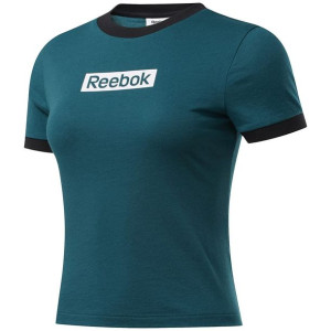 Koszulka damska reebok training essentials linear logo slim zielona fk6679