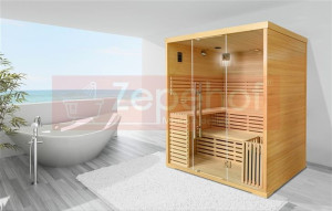 Sauna fińska sucha z piecem 1800x1500mm, MOC 8 kW, LED, bluetooth, radio
