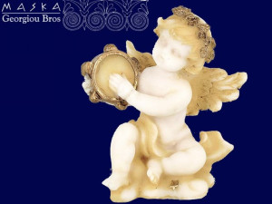 Aniołek grający na tamburynie -alabaster grecki