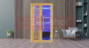 Sauna fińska sucha z piecem 1200x1050mm, MOC 6,8 kW, LED, bluetooth, radio