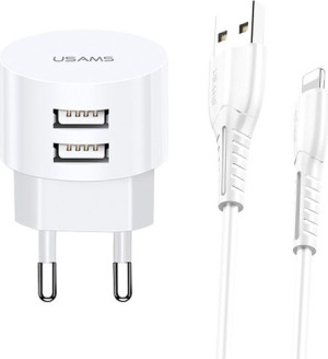 Ładowarka sieciowa USAMS T20 2xUSB 2,1A lightnin g biały/white round Fast C