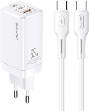 Ładowarka sieciowa USAMS MT T33 2xUSB-C+USB GaN 65W PD + kabel USB-C-USB-C