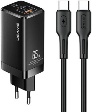 Ładowarka sieciowa USAMS MT T33 2xUSB-C+USB GaN 65W PD + kabel USB-C-USB-C