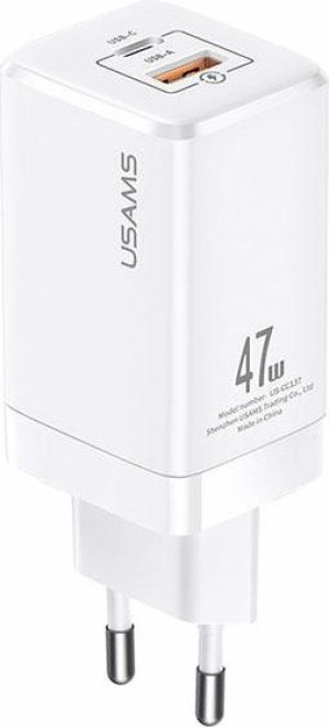 Ładowarka sieciowa USAMS T41 USB-C+USB GaN 47W PD+QC Fast Charging biały/wh