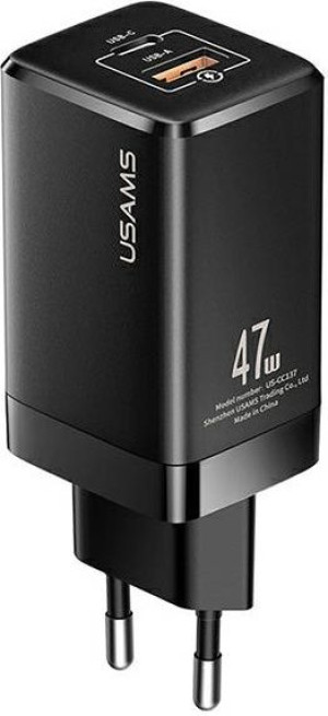 Ładowarka sieciowa USAMS T41 USB-C+USB GaN 47W PD+QC Fast Charging czarny/b