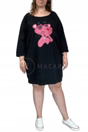 Tunika Dresowa Plus Size z Kieszeniami RÓŻOWA PANTERA Czarna 7/8XL