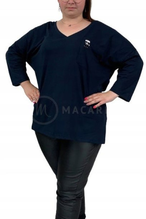 Bluzka Damska T-shirt z Rękawem 3/4 Plus Size KARL Granatowa 5/6XL