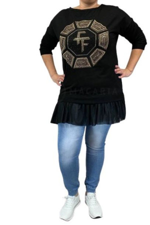 Tunika Bluza Z Tiulową Falbanką Wawa Czarna
