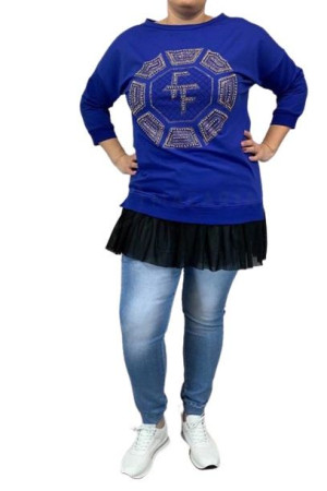 Tunika Bluza z Tiulową Falbanką NISA Plus Size WAWA Niebieska UNI