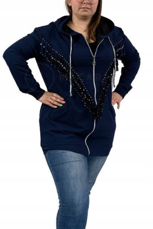 Bluza z Frędzlami z Kapturem Plus Size JACOB Granatowa UNI