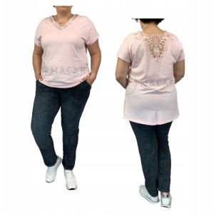 Komplet Dresowy Bawełniany Plus Size WAWA Spodnie i Bluzka Różowy 44/2XL