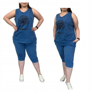 Komplet Dresowy ze Spodenkami Plus Size BETA Marmurkowy Niebieski 54/7XL