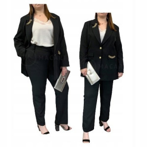 Elegancki Garnitur Damski Plus Size Marynarka Spodnie WAWA Czarny 48/4XL