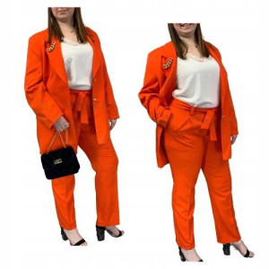 Elegancki Garnitur Damski Plus Size Marynarka Spodnie WAWA Ceglany 44/2XL
