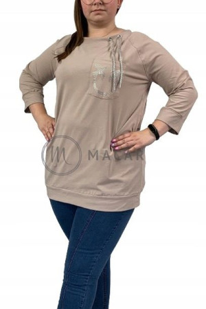 Bluzka Bawełniana z Długim Rękawem Plus Size PINKO Beżowa 7/8XL