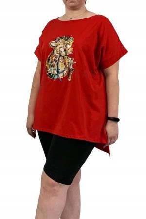 Bluzka Bawełniana T-shirt Plus Size Żyrafa Czerwona