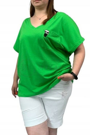 Bluzka Damska T-shirt z Krótkim Rękawem Plus Size KARL Zielona 7/8XL