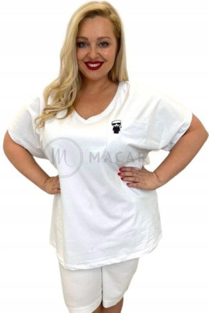 Bluzka Damska T-shirt z Krótkim Rękawem Plus Size KARL Biała 7/8XL