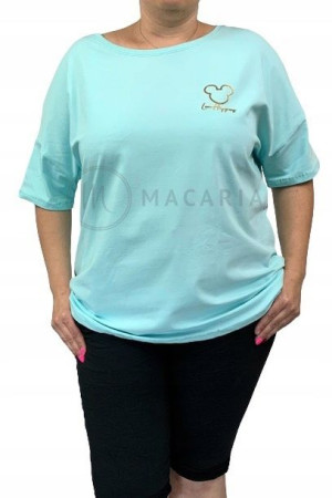 Bluzka Damska T-shirt z Krótkim Rękawem Plus Size MIKI Miętowa 7/8XL