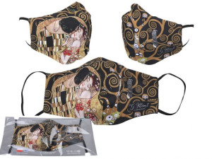 Maseczka ochronna - G. Klimt, Pocałunek i Drzewo życia, czarne tło