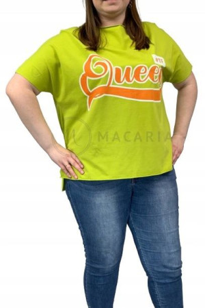 T-shirt Oversize Plus Size z Nadrukiem QUEEN Zielony UNI