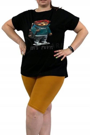 Czarna T-shirt Bawełniany Codzienny Plus Size Teddy Czarna