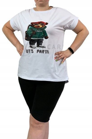T-shirt Bawełniany Codzienny Plus Size Teddy Biała