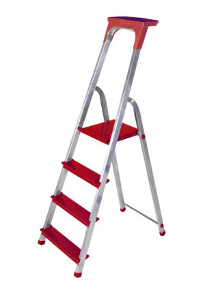 Drabina aluminiowa | 4-stopniowa | Półka Robocza|  125 kg