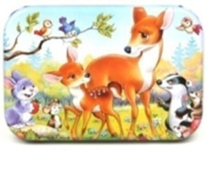 Puzzle drewniane bajkowe w puszce lisek 60el
